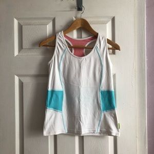 Tennis Top Pure Lime Athletic Tank White Turquoise Aqua Blue S -beautiful!